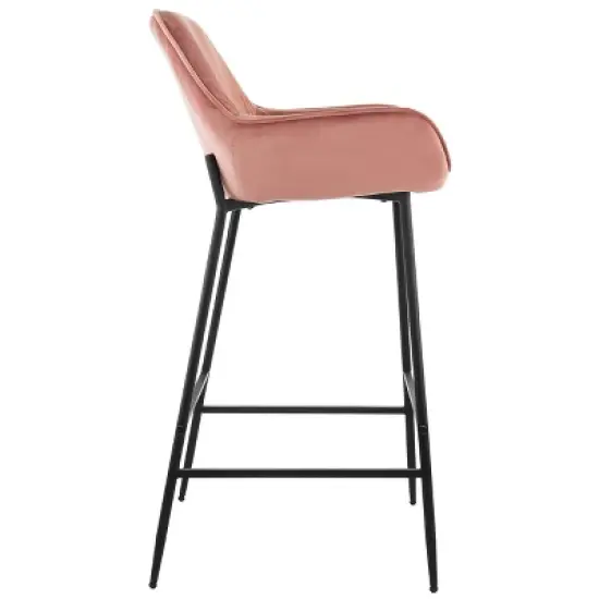 Elama 2 Piece Velvet Bar Stool in Pink with Black Legs image {5}