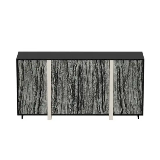 Famapy Chic Buffet Cabinet with Wood - Grain Pattern, Integrated Lighting and Sturdy Black Frame - Elevate Dining Spaces with Stylish Storage image {9}