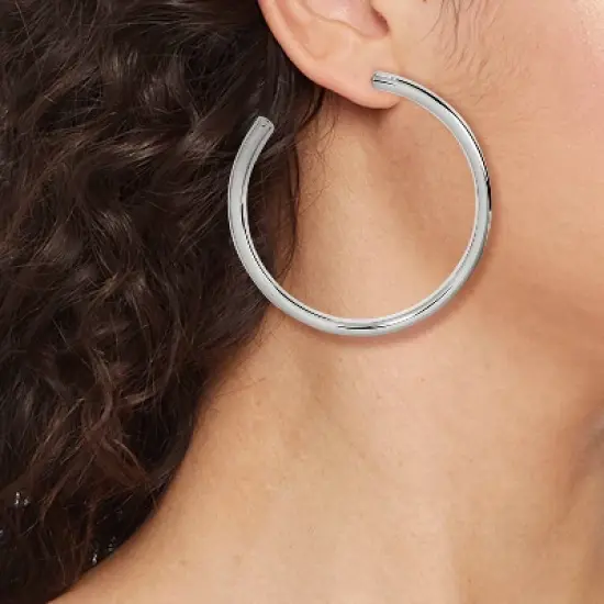 Silver Plated Brass Large Tube Hoop Earrings - A New Day&trade; Silver image {1}