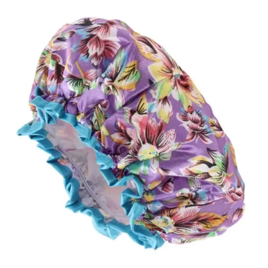 Unique Bargains Women Double Layer Flowers Shower Cap Purple 1 Pc image {3}