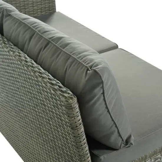 5pc Outdoor Wicker Conversation Set with Loveseats, Sofa, Arm Chair & Coffee Table - Gray - GODEER image {13}