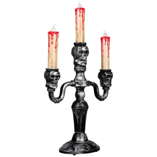 Northlight Antique-Style Skull Trio Flickering Halloween Candelabra - 13.75" - Amber Lights image {3}
