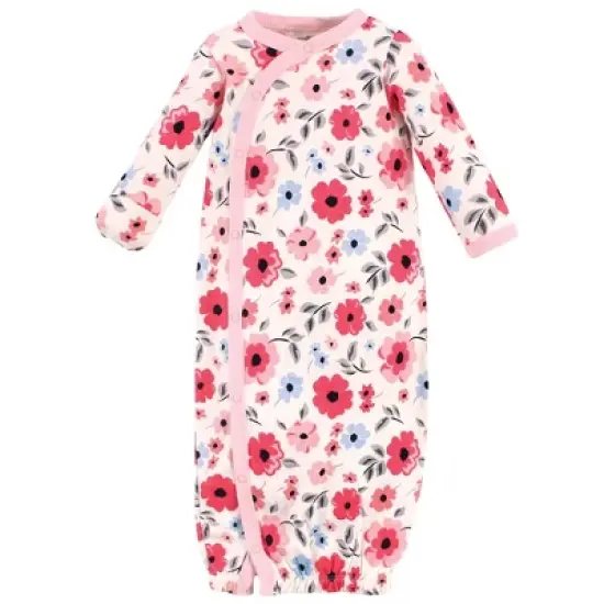 Touched by Nature Baby Girl Organic Cotton Side-Closure Snap Long-Sleeve Gowns 3pk, Coral Garden image {2}