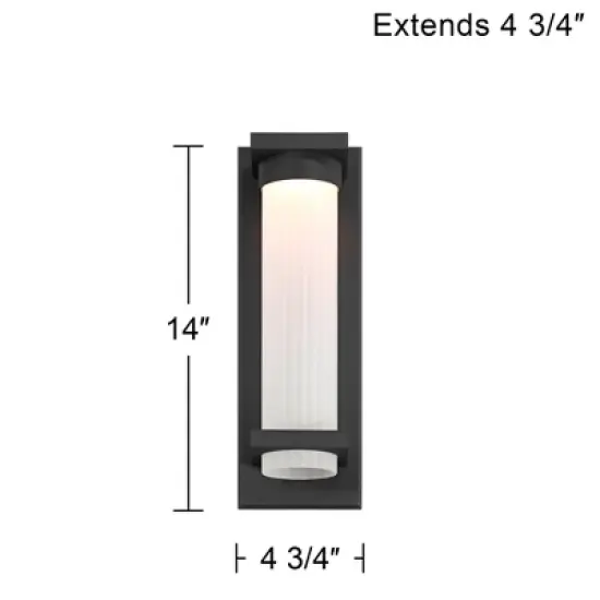 Possini Euro Design Kathleen 14" High Modern Outdoor Wall Light Fixture Mount Porch House Exterior Set of 2 LED Bulb Sand Black Metal Glass Shade image {3}