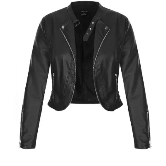 Women's Plus Size Cropped Biker Jacket - Black | CITY CHIC image {2}