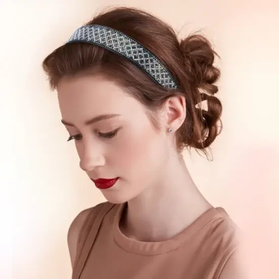 Unique Bargains Women's No Slip Rhinestone Wide-brimmed Headband 4.45"x0.98" Deep Blue 1 Pc image {2}