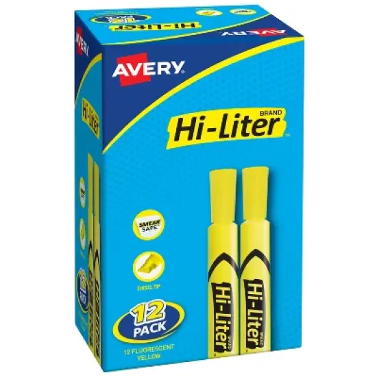 Avery Hi-Liter Desk-Style Highlighters, SmearSafe, Chisel Tip, 12 Yellow Highlighters (98035) image {9}