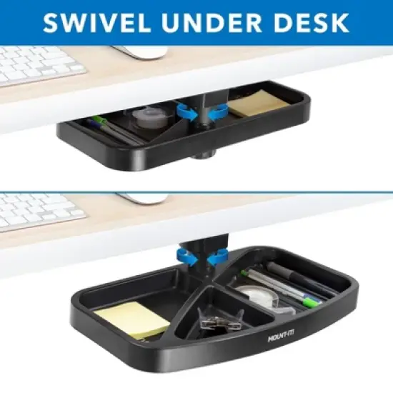 Mount-It! Under Desk Swivel Storage Tray | Ergonomic Undermount Shelf Organizer Holds Office Supplies | Mounts to Desktops Tables and Workbenches image {2}