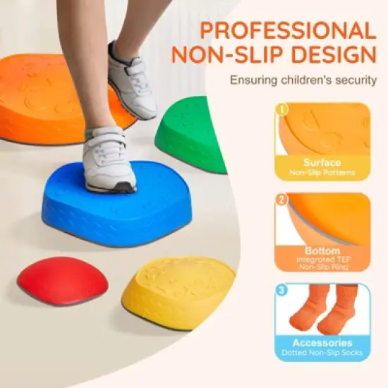 VEVOR Balance Stepping Stones for Kids, 5 PCS, Up to 220 lbs, Non-Slip Toddlers Sensory Stepping Stones, Toys for Children Aged 3 4 5 6 7 8+ image {4}