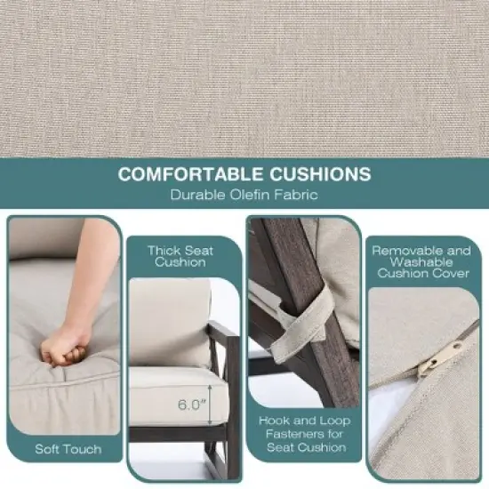 Costway 2PCS Patio Loveseat Coffee Table Set 6''  Thick Cushion Garden Beige image {4}