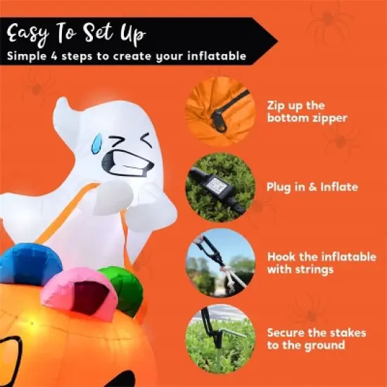 Joyfy 5 FT Halloween Inflatables Outdoor Decorations, Inflatable Cute Ghost Lift Pumpkin Candy Bag with LEDs for Halloween Yard Garden Lawn Decoration image {6}