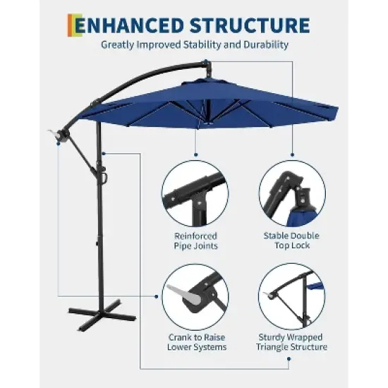 10FT Cantilever Umbrella with Cross Base &ndash; Outdoor Offset Patio Umbrella with Infinite Tilt & Crank Lift, Fade-Resistant Canopy image {3}