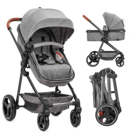 CuisinSmart 2 In 1 Baby Stroller, with Adjustable Canopy and Backrest, Foldable High Landscape Infant Pram with Reversible Seat image {10}