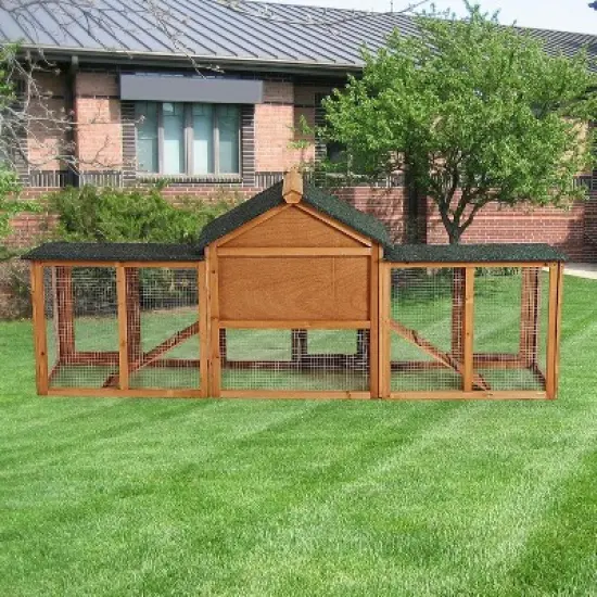 Acekool Chicken Coop with Run, 2-Tier Yellow Wooden Hen House, Large Waterproof Outdoor Poultry Cage, Double Doors, Removable Tray, 82.7'' image {5}