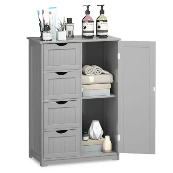 Costway Wooden 4 Drawer Bathroom Cabinet Storage Cupboard 2 Shelves Free Standing image {6}