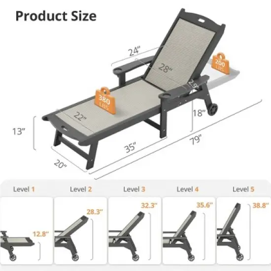 Arceso Chaise Lounge Chair Outdoor, HDPS and HDPE Wicker Material, Patio Lounge Chair with Adjustable Backrest, Resin Pool Lounge Chairs with Wheels. image {11}