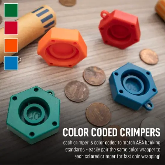Nadex Coins&trade; Assorted Preformed Crimped-End Coin-Roll Wrappers with Color-Coded Coin-Wrapper Crimping Tool image {7}