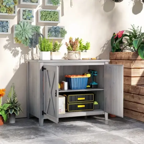 Outsunny Wood Outdoor Storage Cabinet, Compact Garden Shed Potting Shed with Shelf and Double Doors image {2}