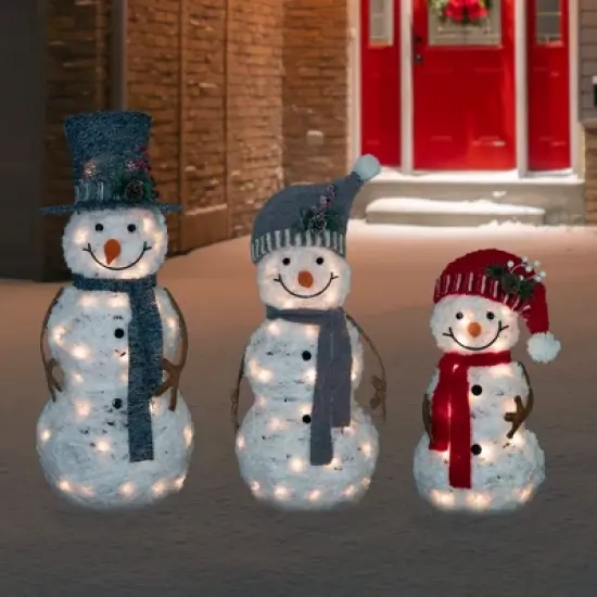Northlight Lighted Snowman Family Outdoor Christmas Decoration - 39.5" - Warm White - Set of 3 image {1}