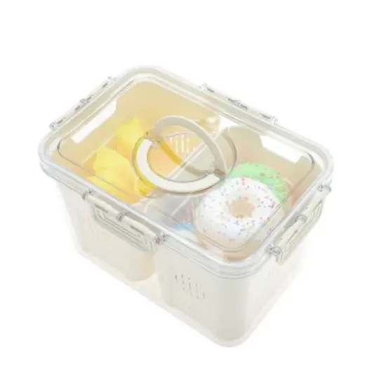 Unique Bargains Durable Rectangle Drain Food Storage Containers 2 Compartment White Transparent 1 Set image {5}