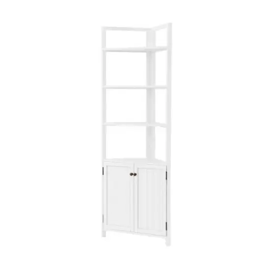 Dover Corner Storage Cabinet with Two Doors and Open Shelving White - Alaterre Furniture image {3}