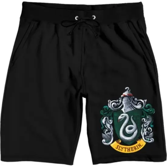 Harry Potter Slytherin House Shield Men's Black Sleep Pajama Shorts image {7}