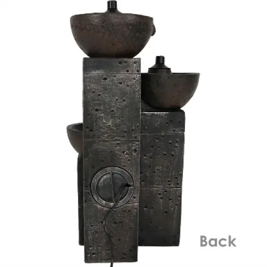 Sunnydaze 34"H Electric Polyresin 3-Tier Burning Bowls Outdoor Water Fountain with Real Flame Torch Accents image {4}