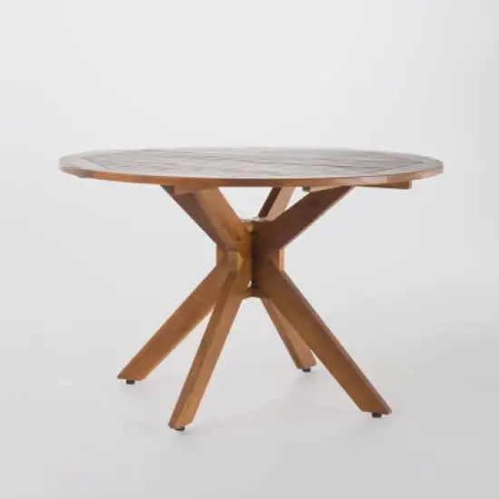 Stamford 5pc Acacia Wood & Wicker Patio Dining Set - Brown - Christopher Knight Home image {2}