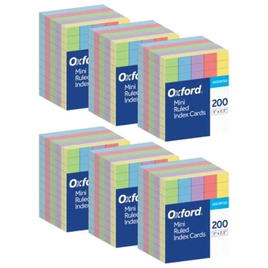 Oxford&reg; Mini Index Cards, 3" x 2.5", Ruled, Assorted Colors, 200 Per Pack, 6 Packs image {8}