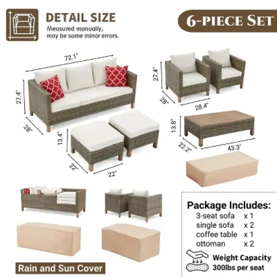 6 Piece Conversation Patio Set with Cushions and Coffee Table image {7}