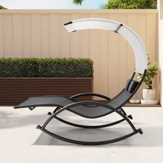 Crestlive Products Outdoor Double Sun Bed Chaise Lounge Chair Rocking Bed with Sun Shade & Wheels image {6}