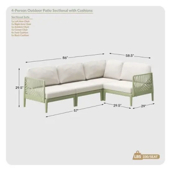 WestinTrends Playa Modern 4-Piece Polypropylene Resin Modular L Shaped Patio Furniture Sectional, Green image {2}