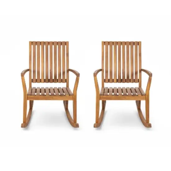 Christopher Knight Home Raeburn Outdoor Rustic Acacia Wood Slatted Design Accent Rocking Chair (Set of 2) image {1}