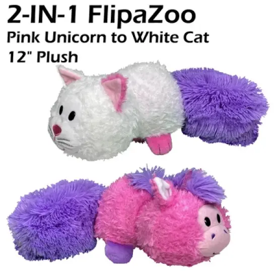 FlipaZoo Magic Tails Pink Unicorn to White Cat - 2-In-1 Animal Plush image {1}