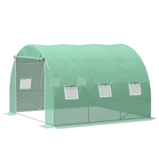 Outsunny Walk-in Tunnel Greenhouse with High-Quality Transparent PE Cover, Zipper Doors, & Windows Green image {3}