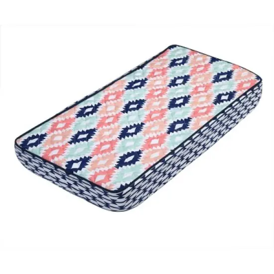 Bacati - Emma Printed Kilim Coral/Mint/Navy Quilted Changing Pad Cover image {7}