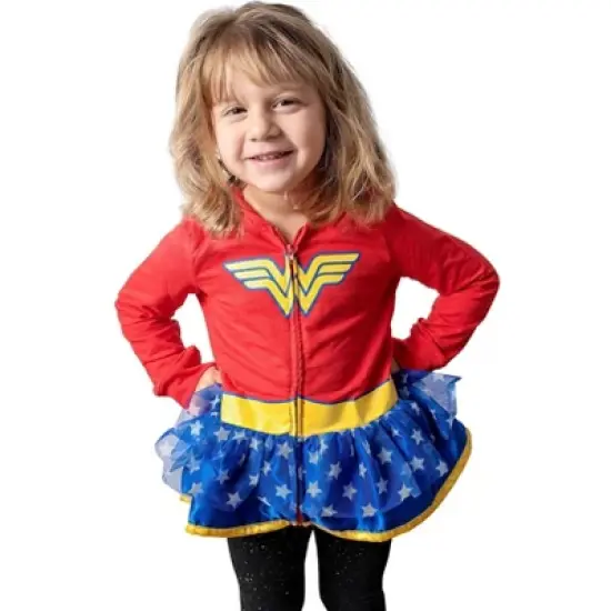 DC Comics Justice League Wonder Woman Little Girls Zip Up Costume Hoodie Red 7-8 image {1}