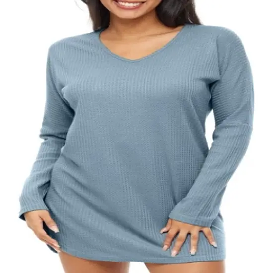 Women's Soft Ribbed Waffle Rib Knit Night Shirt, Oversized Sweater Top Sleep Shirt, Pajamas image {11}