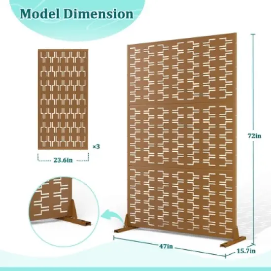TOAOTBNBO Metal Privacy Screen with Stand, Decorative Privacy Fence Panels with Brick Pattern, Outdoor Privacy Screen for Garden, Brown image {2}