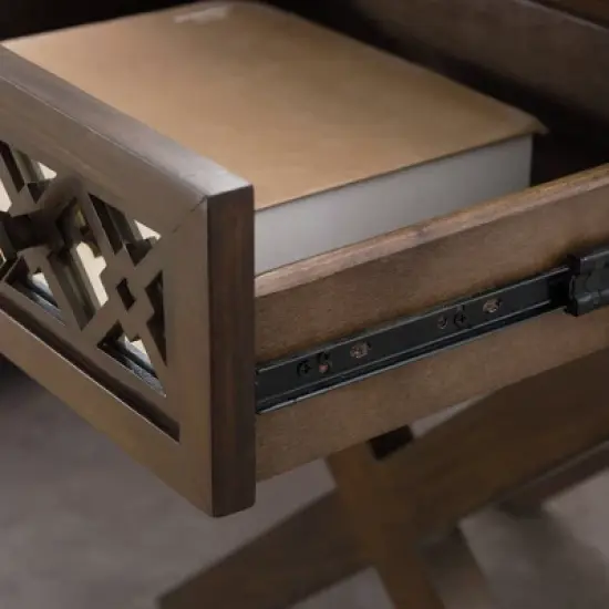 Mirrored Diamond Filigree X Base Nightstand/Table Walnut - Leick Home image {7}