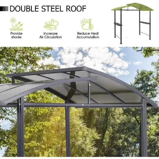 Aoodor 8 x 5 ft. BBQ Grill Gazebo Shelter, Dark Gray Steel Frame and Brown Double-Tier Polycarbonate Top Canopy image {4}