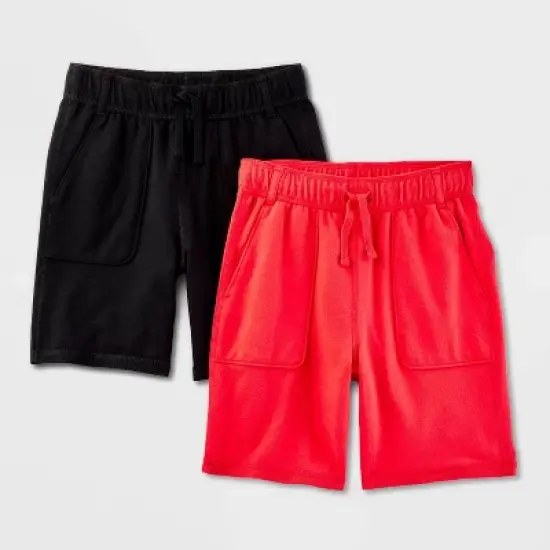 Boys' 2pk Adaptive Knit Shorts - Cat & Jack&trade; Black/Red image {3}