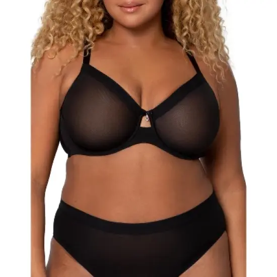 Curvy Couture Womens Sheer Mesh Full Coverage Unlined Underwire Bra image {6}