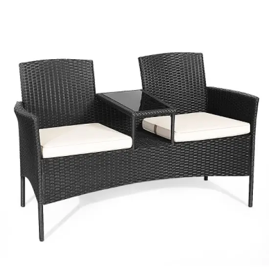 Tangkula Outdoor Conversation Furniture Set Rattan Wicker Loveseat Sofa Chair image {3}