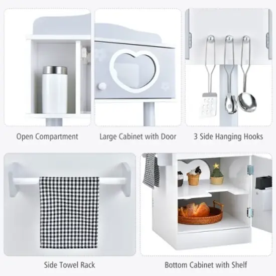 Costway Kids Kitchen PlaySet Pretend Wooden Play Kitchen with IceDispenser&Stovefor Toddler image {8}