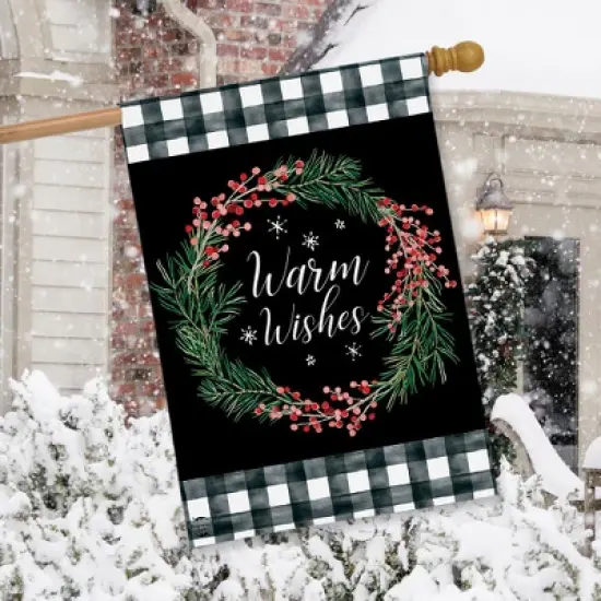 Warm Wishes Wreath Burlap Winter Christmas House Flag 40" x 28" Briarwood Lane image {3}