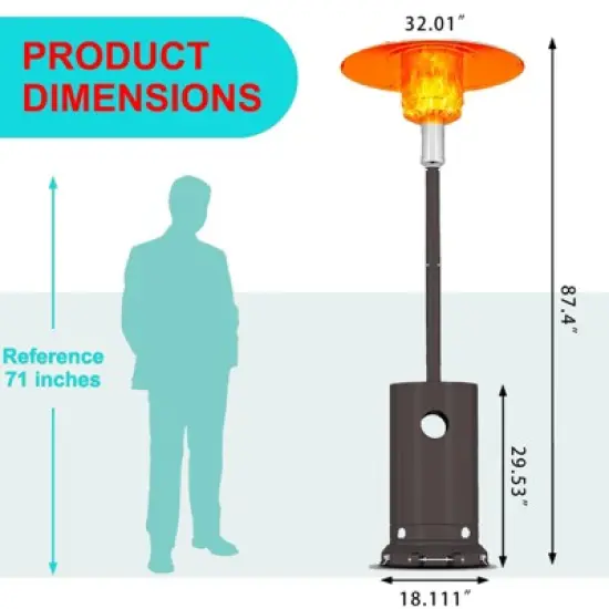 Patio Heater, Propane Stainless Steel Patio Heater With Wheels, Outdoor Propane Heaters for Backyard,Garden,Patio,Porch and Pool image {6}