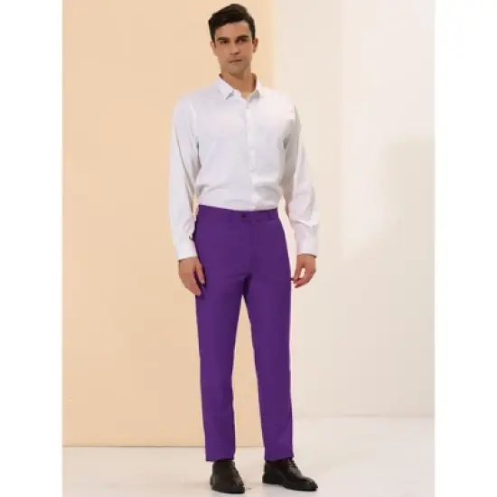 Lars Amadeus Men's Dress Pants Slim Fit Flat Front Chino Business Wedding Suit Pants image {3}