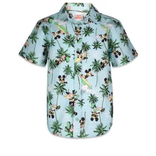 Disney Lilo & Stitch Mickey Mouse Lion King Simba Hawaiian Blue Button Down Shirt Little Kid to Big Kid image {9}