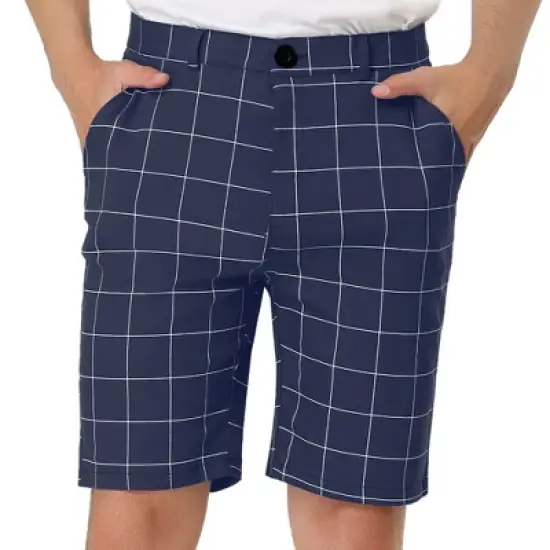 Lars Amadeus Men's Summer Plaid Shorts Slim Fit Flat Front Dress Checked Short Pants image {10}